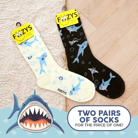 Sharks Stingrays Fish Marine Shark Ocean Sea Rays 2 Pairs Foozys Women's Socks - Picture 4 of 5